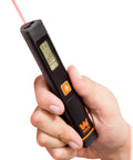 Pocket Laser Distance Measure With Imperial And Metric Switch, Ultra Compact Pen Style Tool Weighing Just Two Ounces, Ranges From 1.7 To 32 Feet, Delivers One Quarter Inch Precision For Quick DIY Measurements, held in hand