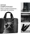 Gray Cat With Sunglasses Laptop Bag For 14 To 16 Inch Notebooks, Water Resistant 15.6 Inch Briefcase with cat print and straps.