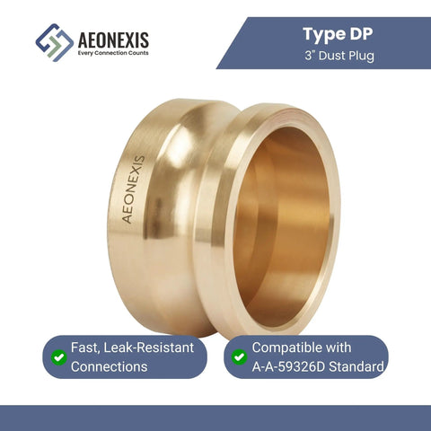 Heavy Duty 3 Inch Camlock Fittings Type DP Forged Brass Leak Proof Dust Plug Quick Connect Coupling For Water Gas Transfer shown from side angle.
