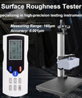 Portable Handheld Roughness Meter With 160 Micron Range Pro Grade Profilometer shown with calibration block and holder