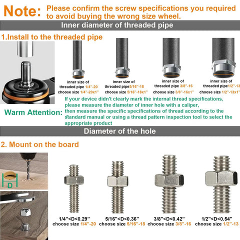 Threaded stem size guide for Heavy Duty 3 Inch Caster Wheels Set Of Four With Threaded Stem 1/2-13 X 1, 400 Lb Per Wheel, 1600 Lb Total Capacity Industrial Castors For Cart And Furniture With Safety Dual Locking, Built To Haul Heavy Loads