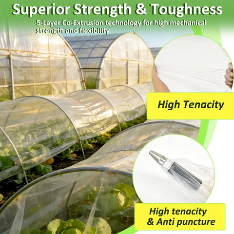 Heavy Duty 6 Mil Clear Greenhouse Plastic Sheeting Anti Drip UV Resistant Thickened Polyethylene Film For 24 X 25FT Greenhouses, Windproof Tear Resistant Cover Built To Stand Up To Harsh Weather And Seasonal Growers
