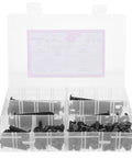 Heavy Duty Black Hex Socket Bed Screws Replacement Kit With 141 Pieces And Matching Nuts For Furniture And Crib Assembly, organized in transparent case.