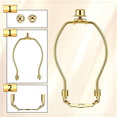 Rock Solid 2 Pack Short Lamp Harp 6 Inch Antique Gold Shade Bracket showcasing mounting details and iron construction.