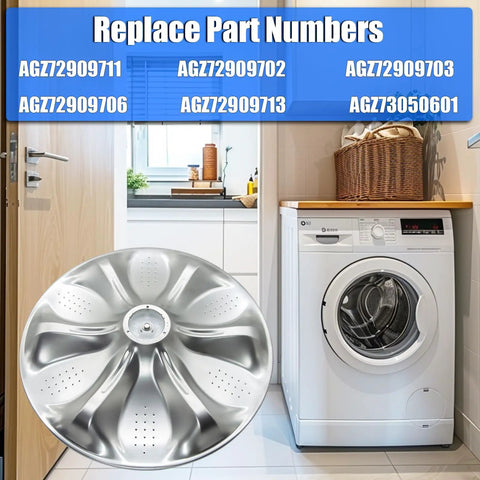 Washplate Pulsator Assembly Replacement For Kenmore Sears LG Washers in laundry room with replaceable part numbers shown