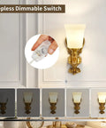 Plug in Wall Sconce, Dimmable Vintage Gold Wall Lamp 0%-100% Brightness with stepless dimmable switch and frosted glass shade.