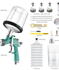 Lightweight Pro Lvlp Spray Gun Kit with 650cc paint cup, size nozzles, air pressure regulator and cleaning tools for smooth finishes.