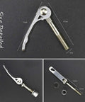 Golden Quick Release Seat Post Clamp For Bikes, alloy material with size details, side and top view, CNC machined nut visible