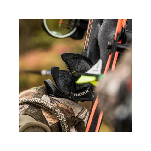 EZ Rest Capture Style Contained Brush Left Hand Convertible Archery Arrow Rest on bow with camo glove