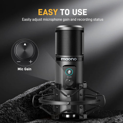 USB Condenser Microphone Kit For PC With One Touch Mute And Mic Gain Knob For Singing Podcast Streaming And Studio Sessions