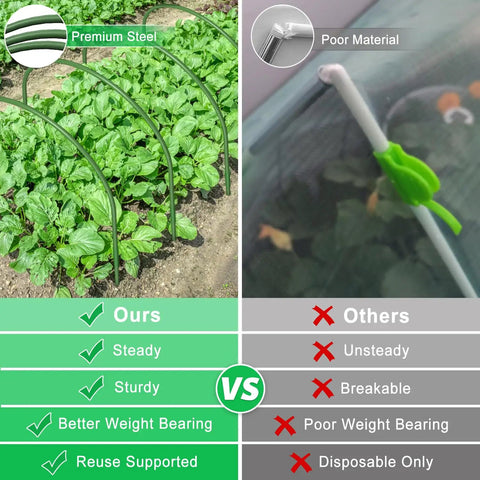Comparison between Six Piece Garden Hoop Kit For Greenhouses Rust Free Grow Tunnel Stakes and weaker alternative