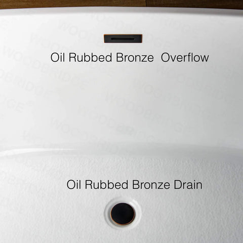 Slick Freestanding Clawfoot Tub Bundle Featuring Top Shelf Oil Rubbed Bronze Faucet And Drain Assembly All In One Premium Bathroom Soaking Package For Effortless Setup - Oil rubbed bronze drain and overflow on a freestanding tub.