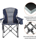 Oversized Folding Camping Chair With Cooler Bag, Side Pocket And Cup Holder, Heavy Duty Portable Lawn Chair For Outdoors, Holds Up To 450 Lbs, shown with padded back and anti-scratch frame.