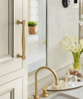 Enlivity Champagne Bronze Cabinet Pull 5-1/16 Inch Center To Center For Cabinets in use on kitchen drawer, warm satin finish