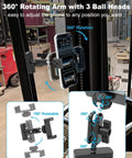 Heavy Duty Magnetic Forklift Phone Mount With Rock Solid N56 Magnet That Locks In Tight For Operator Console 360 Degree Adjustable Aluminum Bracket showcasing 360° rotating arm with three ball heads.