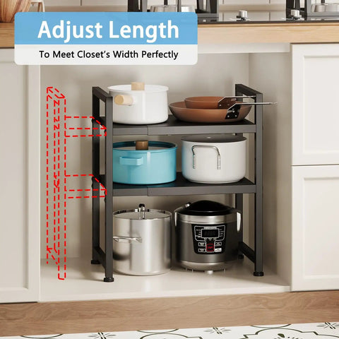 Expandable 2 Tier Metal Storage Shelves With 150 Lbs Capacity Heavy Duty Organizer for kitchen pantry under cabinet use