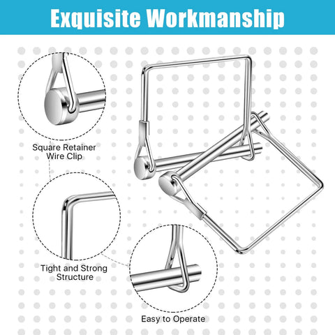 40 Pack Square Trailer Hitch Pins, 1/4 Inch Diameter Carbon Steel Locking Pins For Couplers, PTO Pins with detailed structure
