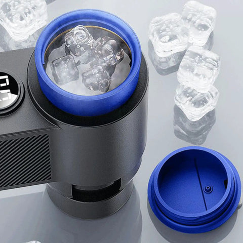 Smart Car Cup Cooler And Warmer 12V Portable Digital Thermoelectric Beverage Chiller with ice inside, showing the cooling chamber.