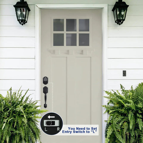 Front Door Lock Set With Keypad Deadbolt And Smart Lock, Black Double Door Handle Set For Entry shown on white door