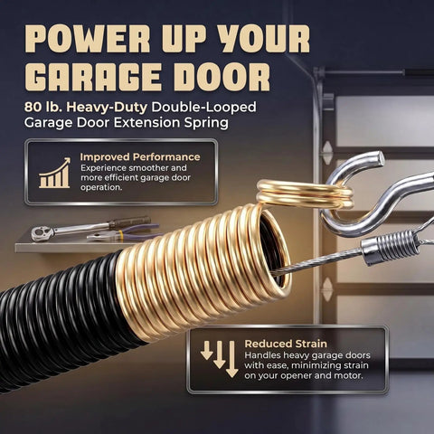 Two Pack 80 Lb Heavy Duty Double Loop Garage Door Extension Springs For 8x7 And 9x7 Doors Gold Finish Easy Install Ultra Smooth Operation Compatible Replacement Set