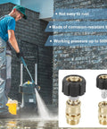 Two-piece stainless steel M22 to 1/4 inch pressure washer quick-connect adapters with black knobs