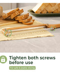 Adjustable Bread Knife With Precision Thickness Guide for homemade and sourdough loaves, slicing bread on counter close-up