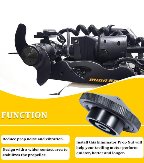 Aluminum Prop Nut For MinnKota Trolling Motors 35-70 Lb Models Replacement GFEL MKS BK DP shown reducing noise on motor