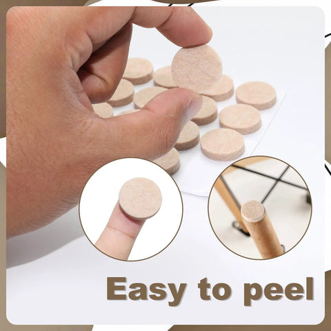 Beige 0.8-inch self-adhesive wool felt furniture pads for chair legs, 96 pcs on 3 sheets