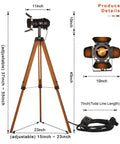 Vintage Black Wood Tripod Floor Lamp With Adjustable Height And Tilt Industrial Metal Nautical Style E26 Standing Corner Light
