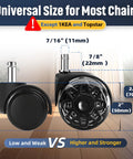 Two Point Five Inch Heavy Duty Office Chair Wheel Replacement Caster Set For Carpet And Hardwood Floors Universal Size 11x22mm, not for IKEA