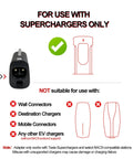 Image showing the NACS to CCS adapter usage guidelines for Tesla Superchargers only, highlighting unsuitable connectors.