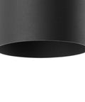 Close-up of black aluminum Super Cool And Sleek Modern Six Inch Cylinder Outdoor Ceiling Light One Light Flush Mount Perfect For Interior Or Exterior Porch And Home In Black Aluminum With Minimalist Sophisticated Style.