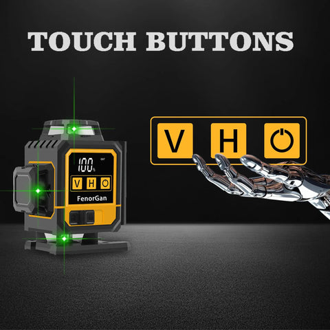 16 Lines Self Leveling Laser Level With LCD Power Display 4x360 Degree Green Cross Lines Dual Horizontal And Vertical Planes Go-To for Construction Easy Layout High Visibility Day and Night Pro Grade with touch buttons and robotic hand