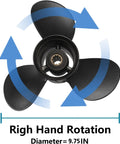 OEM Aluminum Boat Outboard Propeller 9.75 Inch Diameter 9.5 Inch Pitch 10 Spline Teeth Right Hand Rotation 3 Blade Upgrade For Mercury 25 30HP Engines 3 Gearcase 48896892A40 with arrows showing right-hand rotation direction.