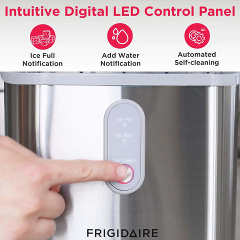Next Level Countertop Nugget Ice Maker Built With Quick Fifteen Minute Cycle To Serve Hella Delicious Chewable Soft Ice Daily Near Thirty Three Pounds With Sleek Metallic Finish, intuitive digital LED control panel.