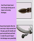 Steel punch head and round grip handle of That Bad Boy Heavy Duty Manual Drain Auger And Long Reach Sewer Snake.