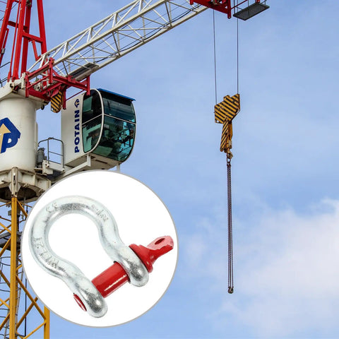 One Half Inch Galvanized Screw Pin Anchor Shackle Two Ton Kickass Lifting Rig For Trucks Built Strong With Zero Drama Off Road Tow Hook Mount Industrial Hardware Kit on a crane.