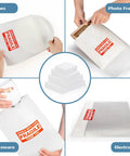 Move Day Must Have Moving Dish Packing Supplies Kit With 540 Foam Pouches And Sheets In Four Sizes, shown with fragile labels