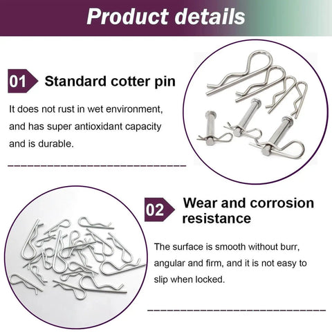 75 Pcs Hitch Pin Clips R Clips Set With 6 Sizes M1.2x21 M1.5x28 M1.8x32 M2x40 M2x45 M2.5x50 Heavy Duty Zinc Plated Retainer Pins