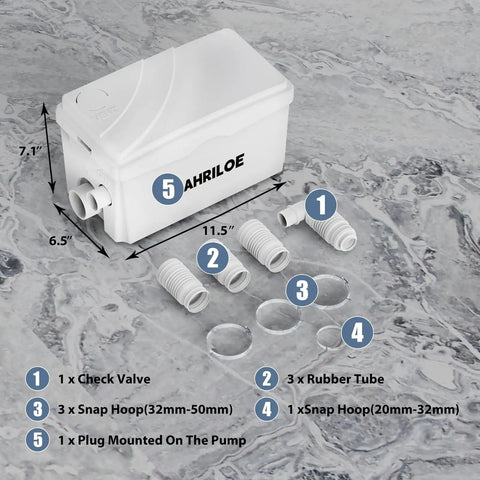 Powerful 450W Macerator Pump With Three Inlets And One Outlet For Sinks Laundry And Basement Drains Not For Toilet High Flow Sewage Pump components on display