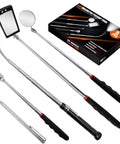 Five Piece Magnetic Pickup Tool Kit with Telescoping Flexible Flashlight Round and Square Inspection Mirrors