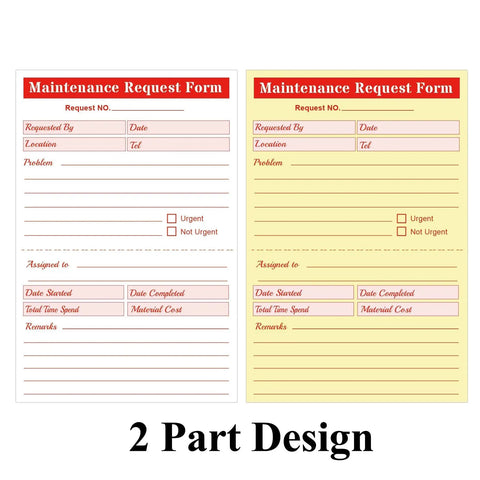 Two Part Carbonless Maintenance Request Forms Book Set, 50 Packs of 100 Sheets Per Book, Easy Tear Perforated Copies for Quick Service Requests, Durable Paperwork for Maintenance Teams and Field Technicians; 2-part design