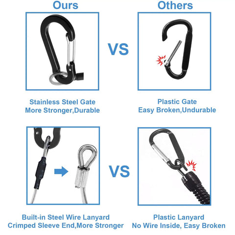 Spiral Retractable Safety Lanyard Set Of 3 Built Tough For Keys And Tools With Coiled Design 31cm Extended To 150cm 15lb Tension TPU Covered Steel Wire Aluminum Carabiner Clip comparison
