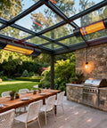 Outdoor Electric Infrared Patio Heater With Remote Control Wall Or Ceiling Mount 1500W installed over patio dining table