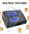 Two Channel RC Battery Charger And Discharger Up To 240W 10A For 1-6S LiPo with dual displays and feature icons