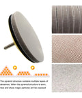 Top Shelf 10Pc Flocking Sanding Discs With Hook And Loop Backing For 75mm Sander showing different abrasive textures and pyramid structure.