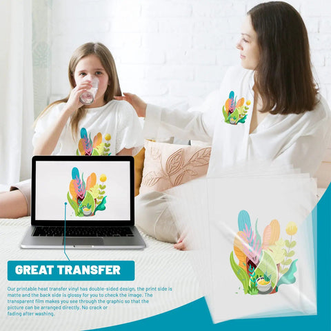 Direct To Film Transfer Paper Kit For Diy Crafters 50 Sheets A4 Size 8.5 By 11 Inches Printable Heat Transfer Paper For Sublimation On T Shirts And Textiles Pretreat Transparent Iron On Paper with graphic design on computer and clothing