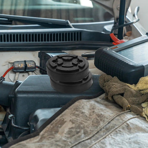Vosarea Heavy Duty Car Lift Pads Set Of Four Round Auto Jacking Rubber Mats for Two Post Hoist on car engine for support.