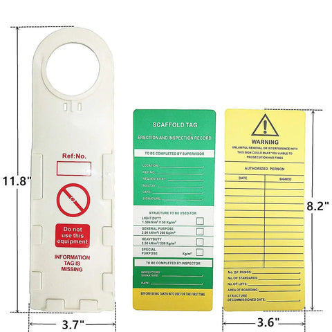 Scaffold Status Tags And Holders Set Of 10 With 11.75 Inch Height And 3.5 Inch Width Heavy Duty Tag Holders For Daily Inspections Danger Do Not Use Label Reminders Tracks Weight And Safety Status At Jobsite, white holder with green and yellow tags
