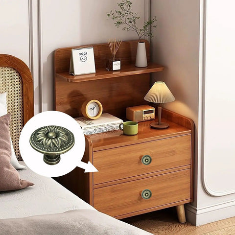 Antique Bronze Flower Drawer Knobs 12 Pack Vintage Sunburst Cabinet Pulls With Screws for dressers in modern bedroom decor.